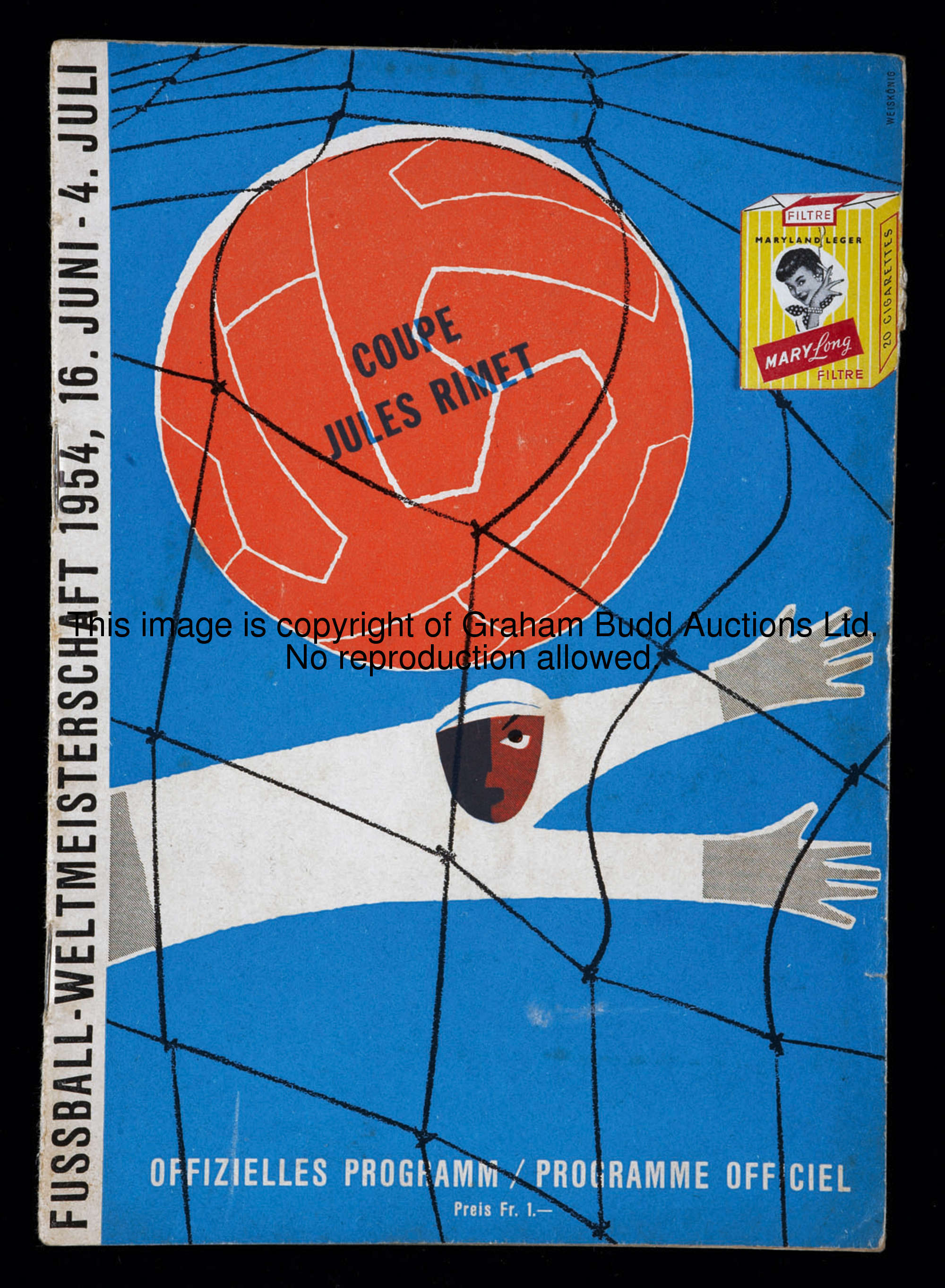 1954 World Cup programme for the 3rd/4th play-off match Uruguay v Austria played in Zurich 3rd July