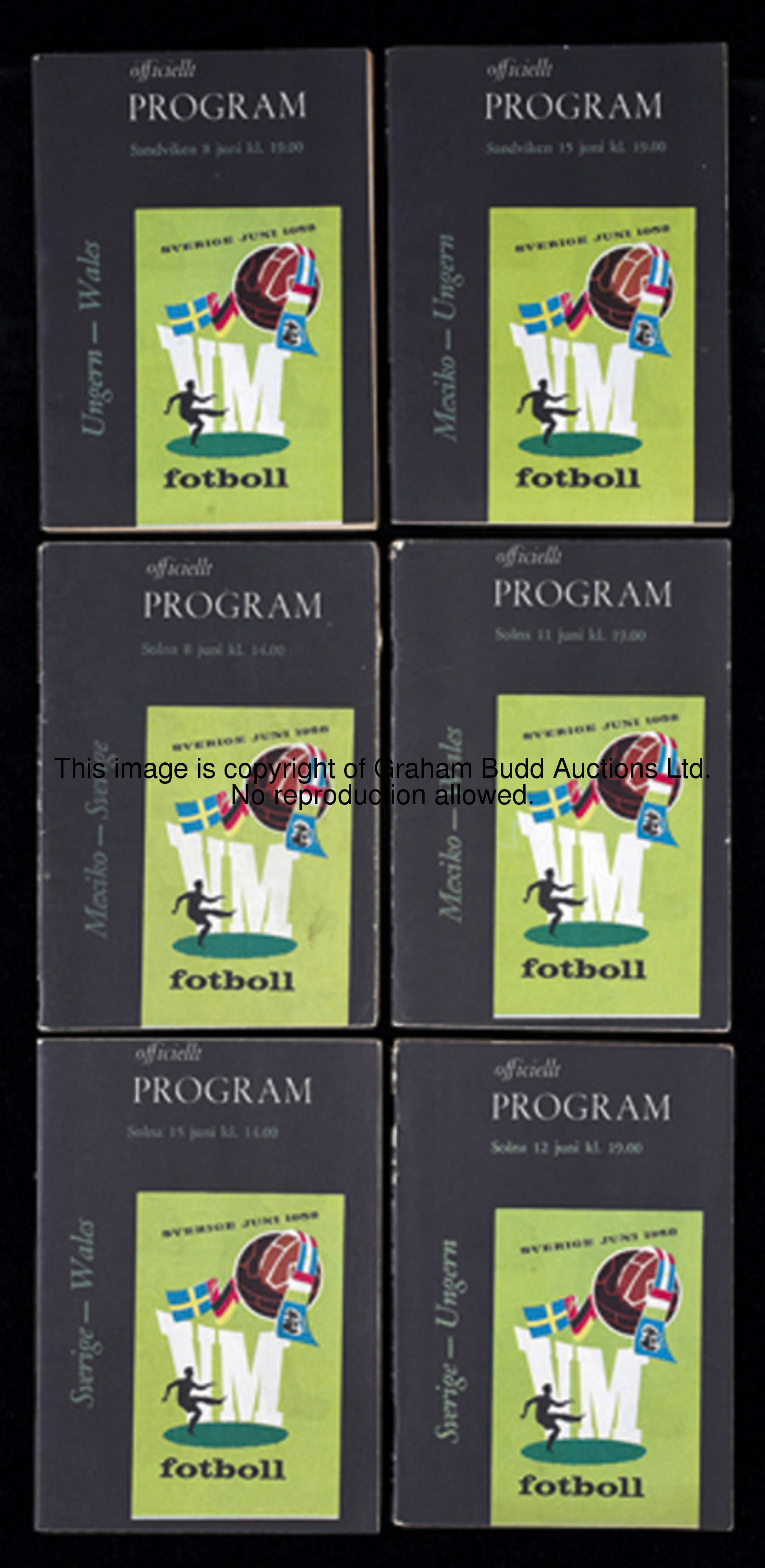 A complete set of six programmes for the Group Three matches at the 1958 World Cup, From Group Three...