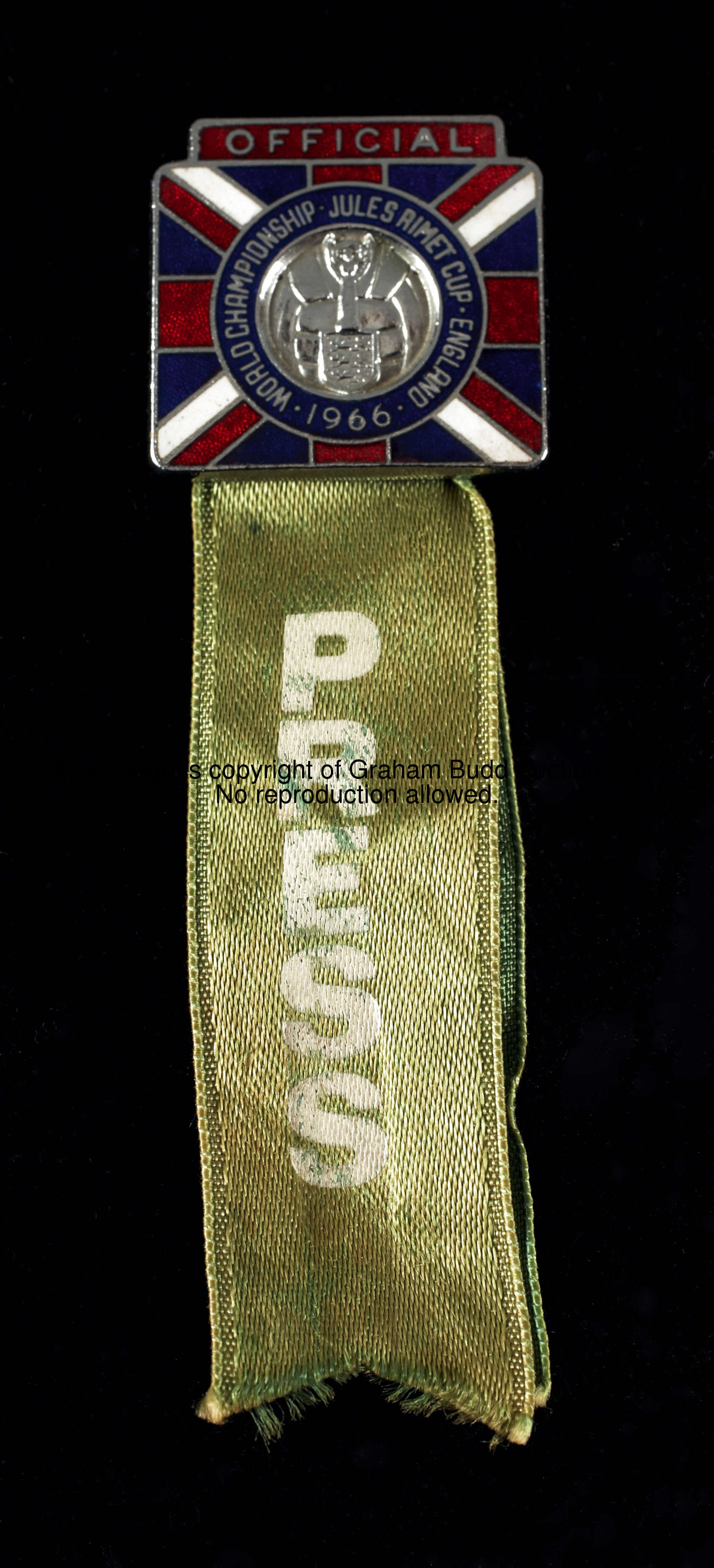 A rare 1966 World Cup official press badge, the badge with Union Jack enamelling and inscribed OFFIC...