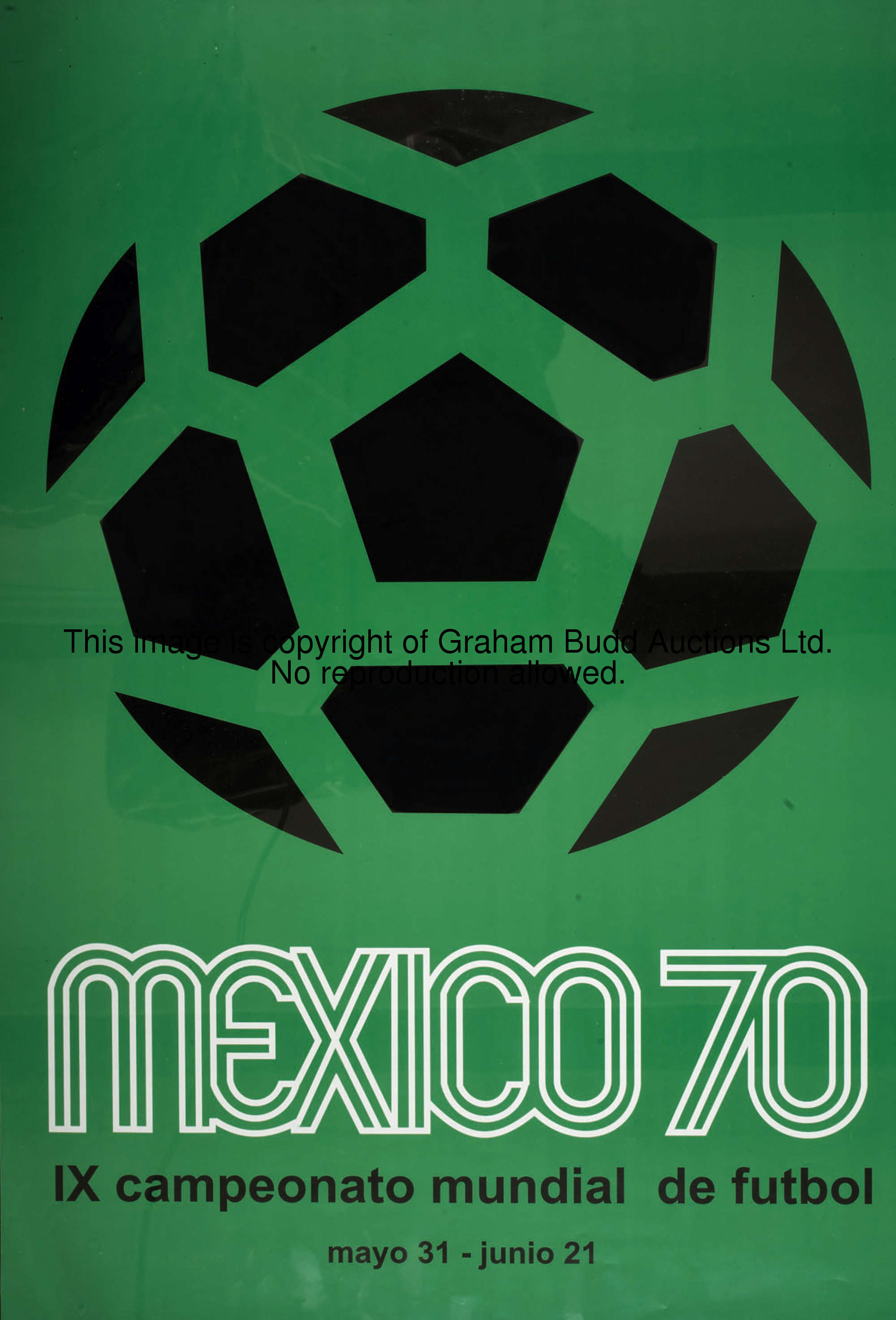 An official poster for the Mexico 1970 World Cup, titled Mexico '70 IX Campeonato Mundial de Futbol,...