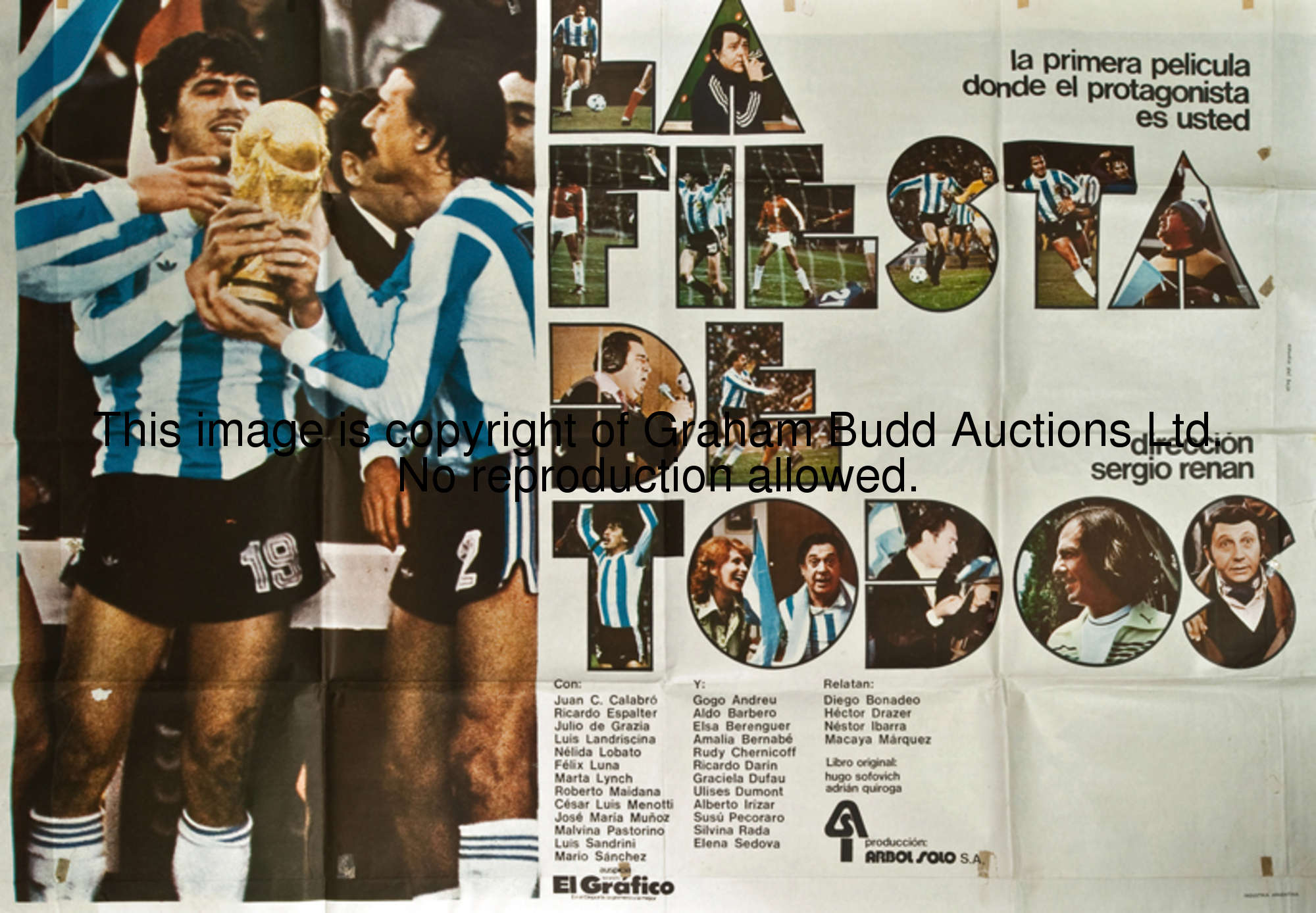 A large poster commemorating Argentina's victory in the 1978 World Cup, titled 'La Fiesta De Todos, ...