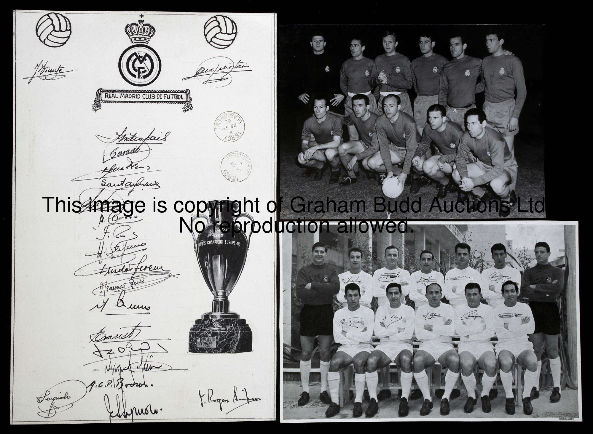 The signatures of the great Real Madrid side of the early 1960s, signatures in ink on a specially pr...