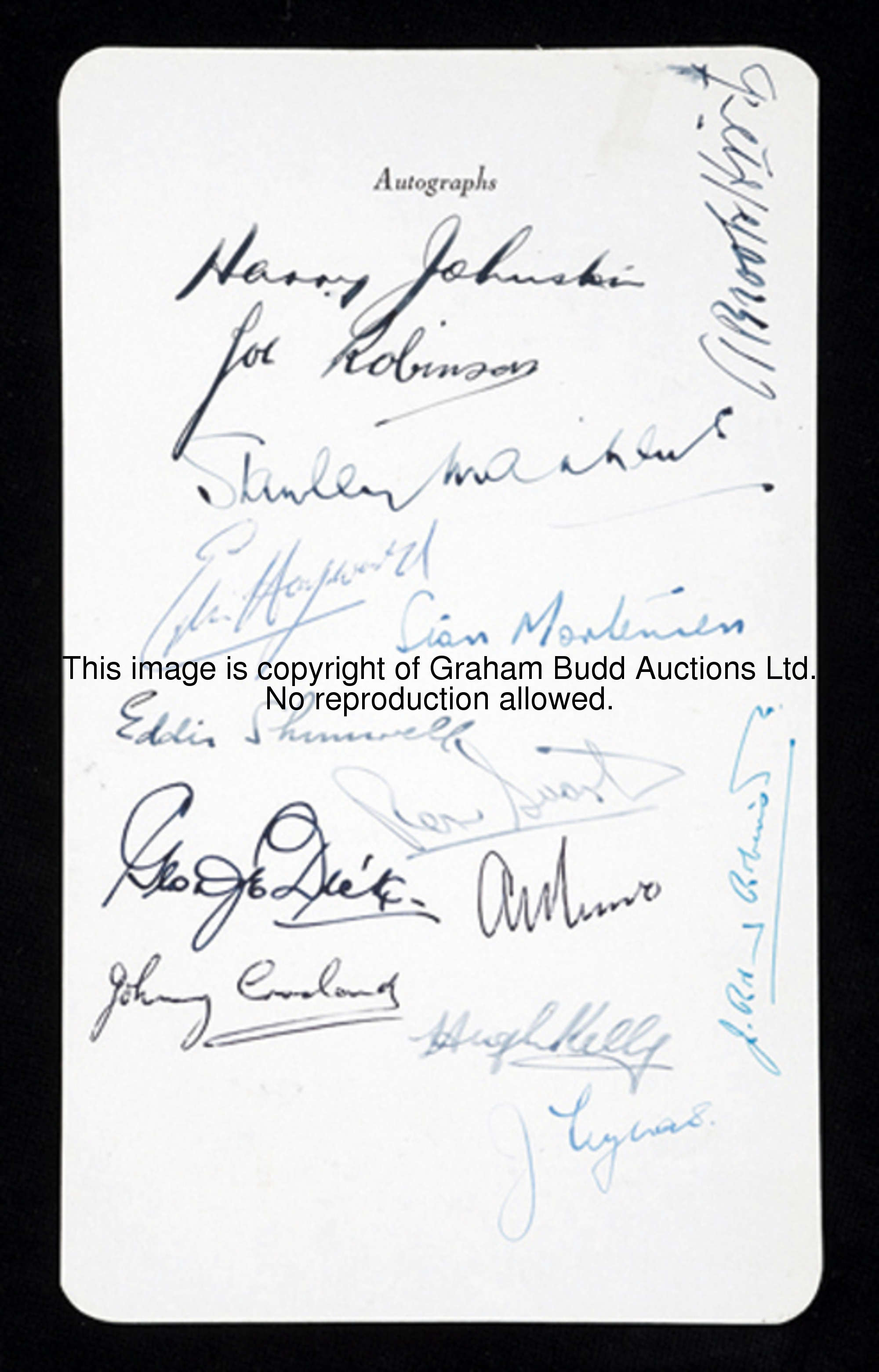 A signed 1948 F.A. Cup Blackpool civic celebration dinner menu, the reverse with 14 signatures inclu...
