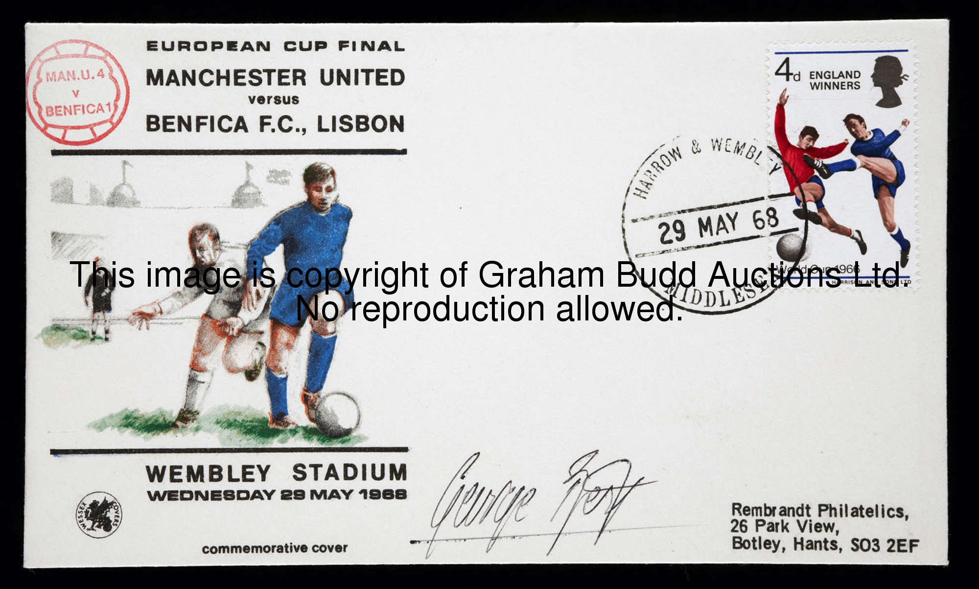 A 1968 Manchester United v Benfica European Cup final first day cover signed by George Best, issued ...