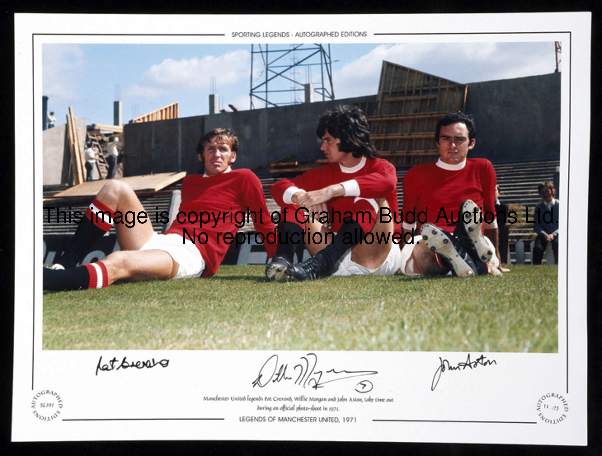 Autographed Manchester United memorabilia, including a 1968 European Cup final retro shirt signed by...