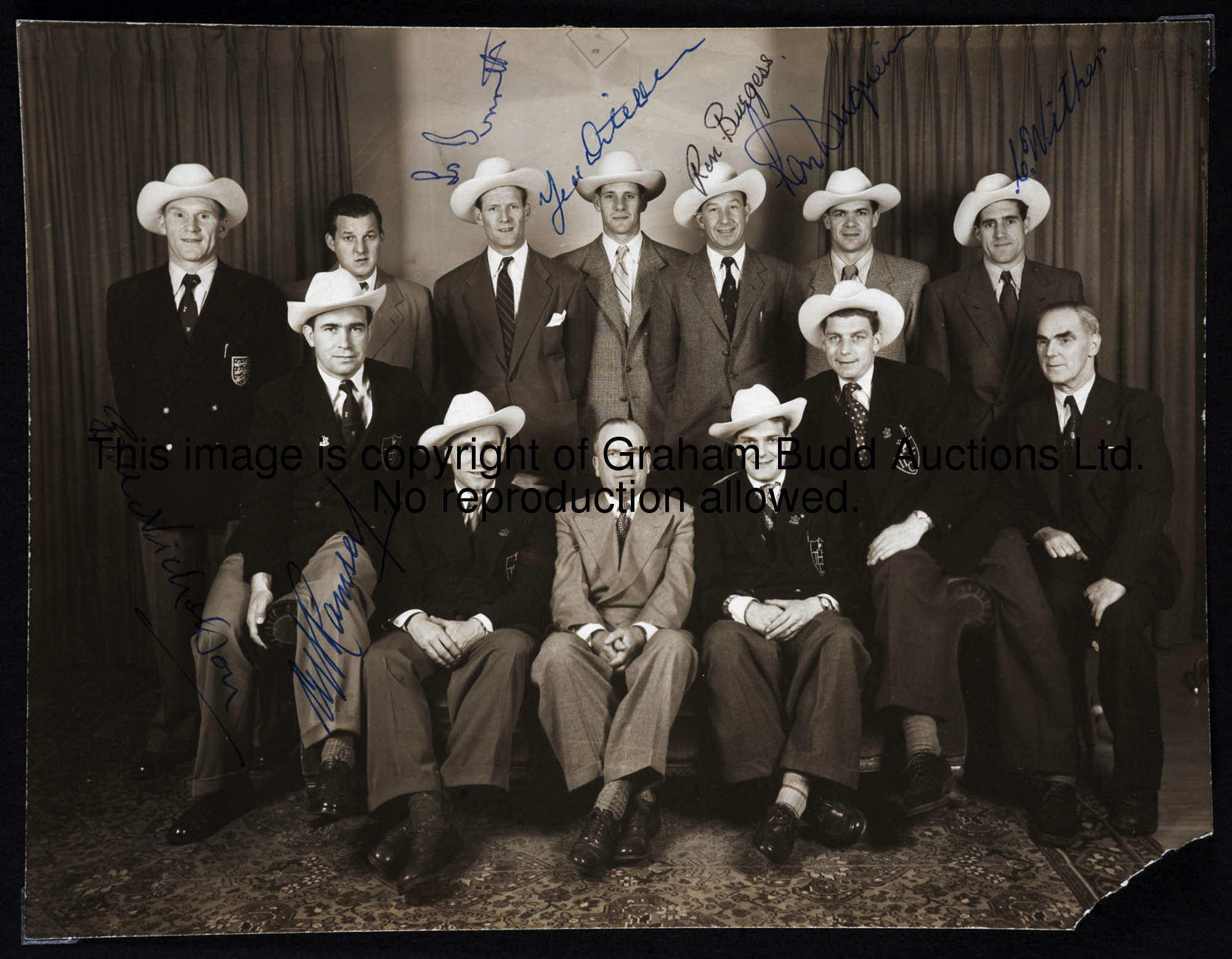 An informal official photograph of the Tottenham Hotspur team during their 1952 Tour of Canada signe...