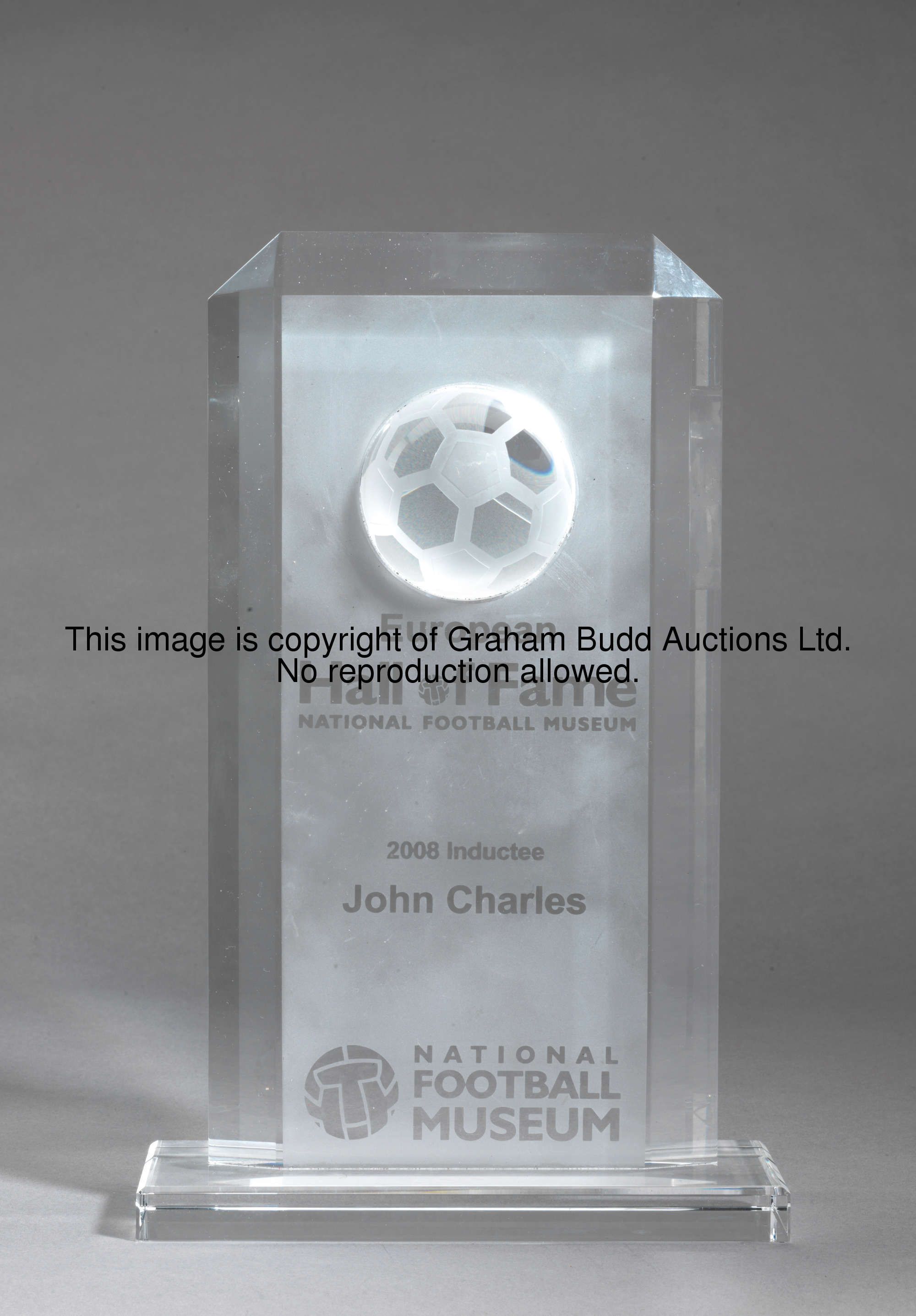 John Charles's National Football Museum European Hall of Fame induction trophy, in the form of a ver...