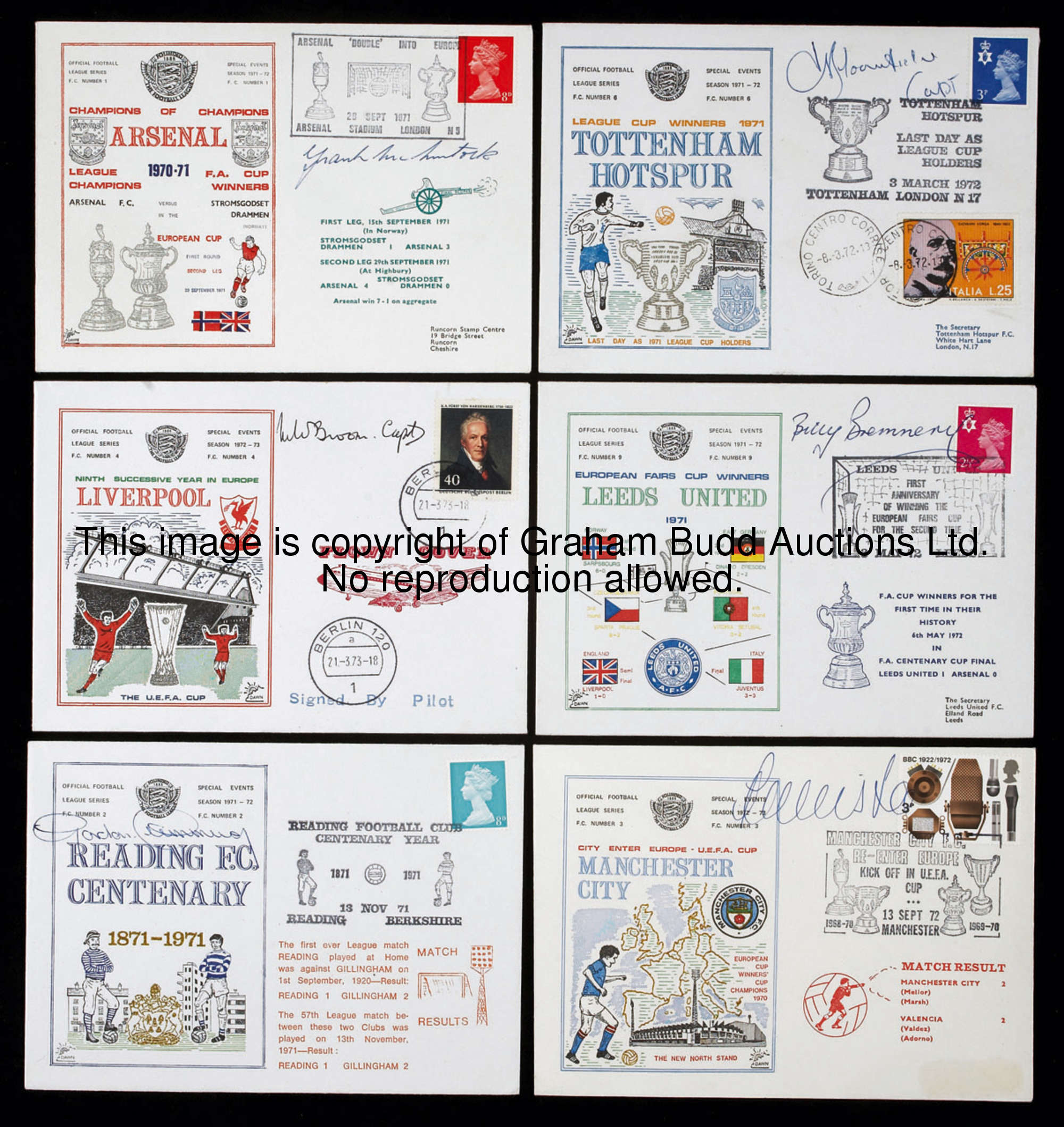 A collection of 150 Football-themed 1970s postal covers, included 38 examples autographed by club he...