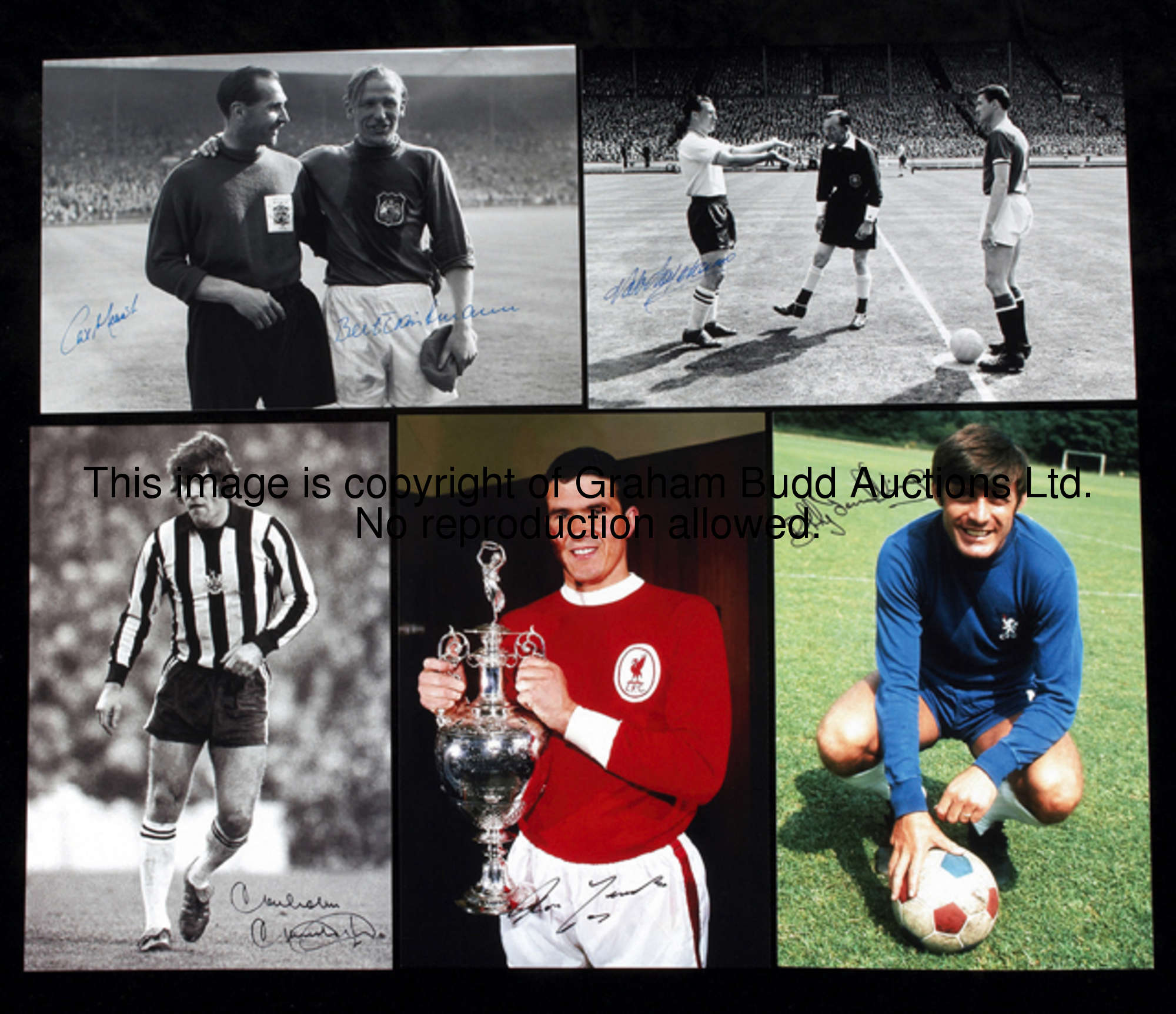 A collection of 225 signed photographs of footballers, all contained in a binder file, subjects and ...