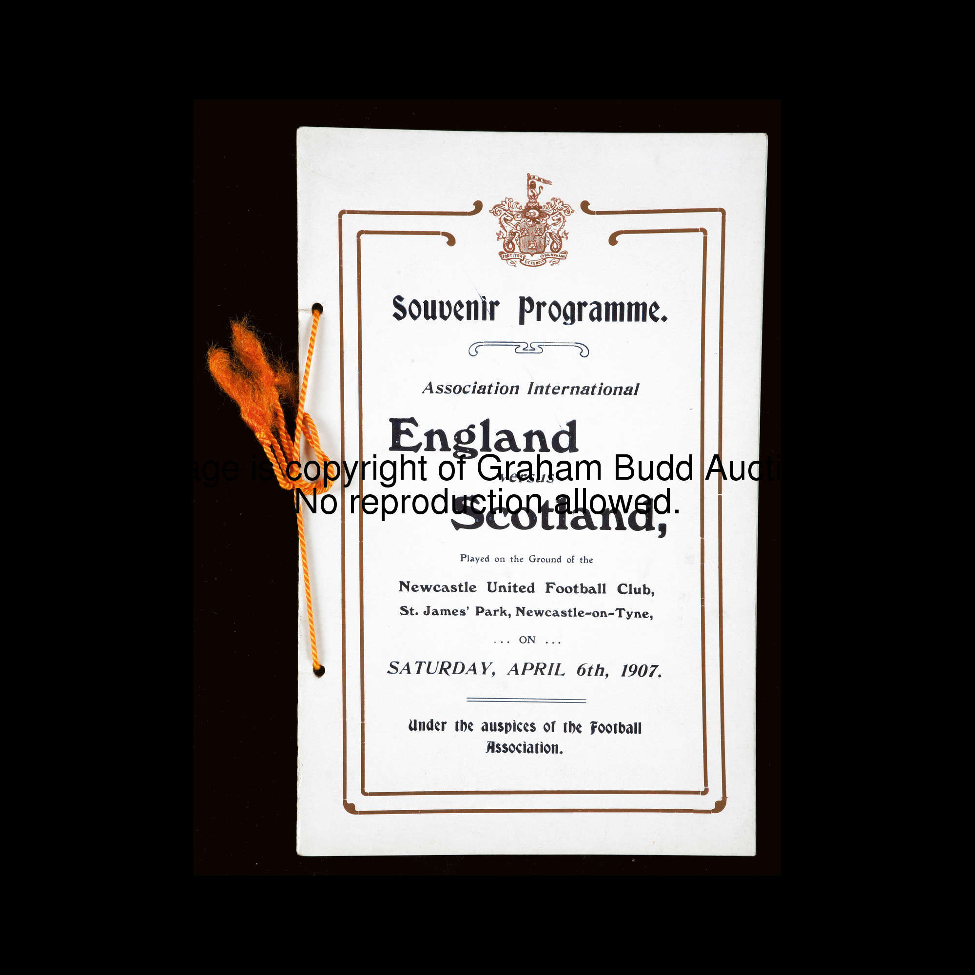 England v Scotland international programme played at Newcastle United 6th April 1907, VIP edition wi...