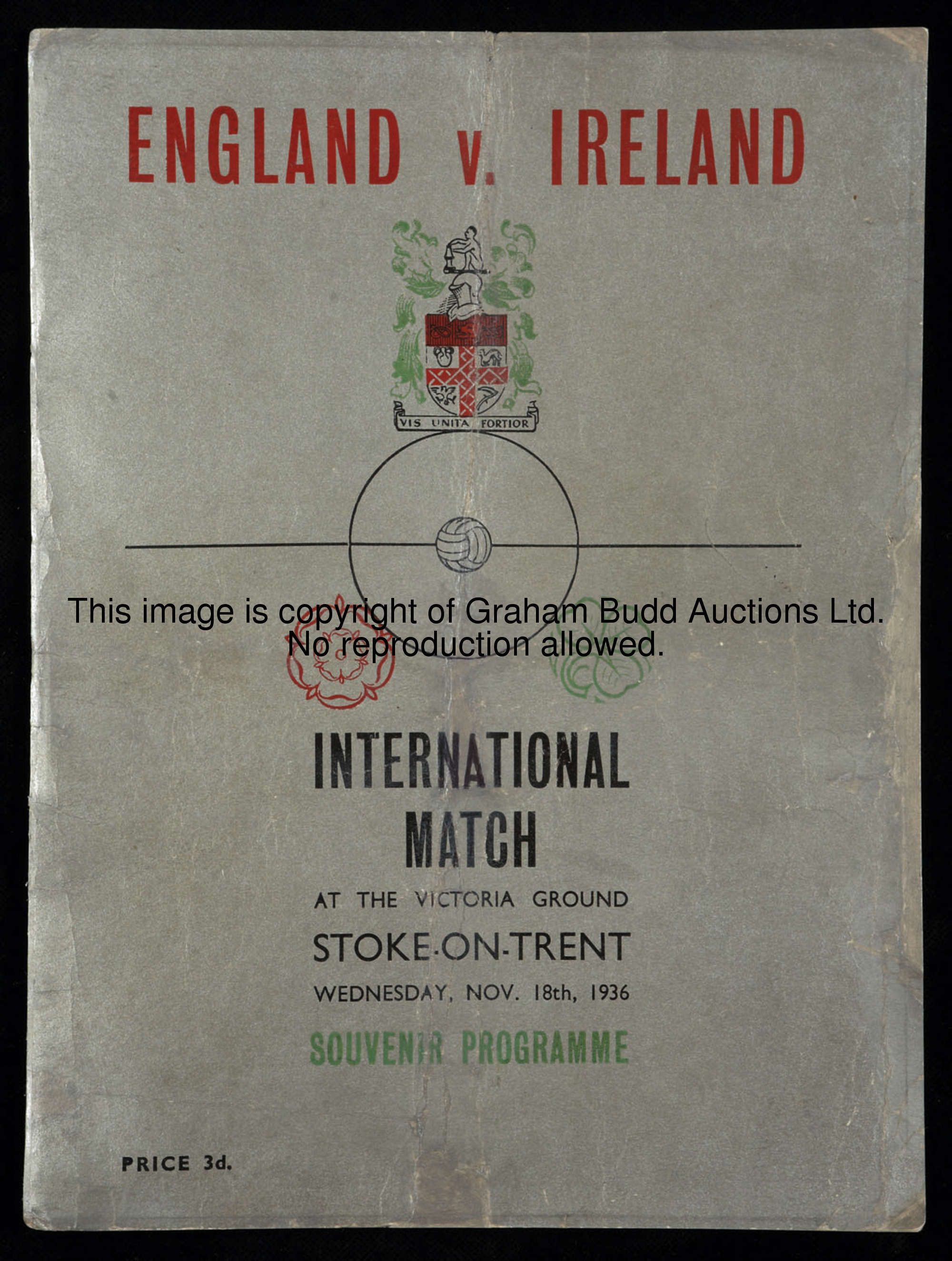 England v Ireland international programme played at Stoke City 18th November 1936
