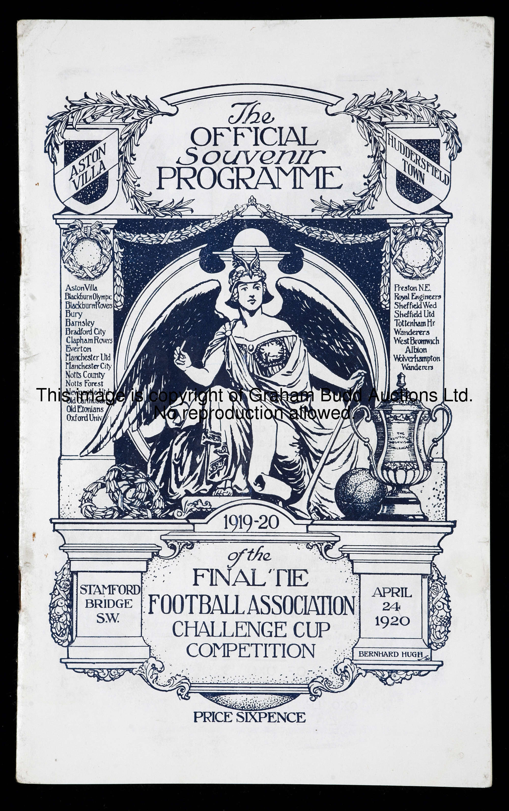 F.A. Cup final programme Aston Villa v Huddersfield Town played at Stamford Bridge 24th April 1920