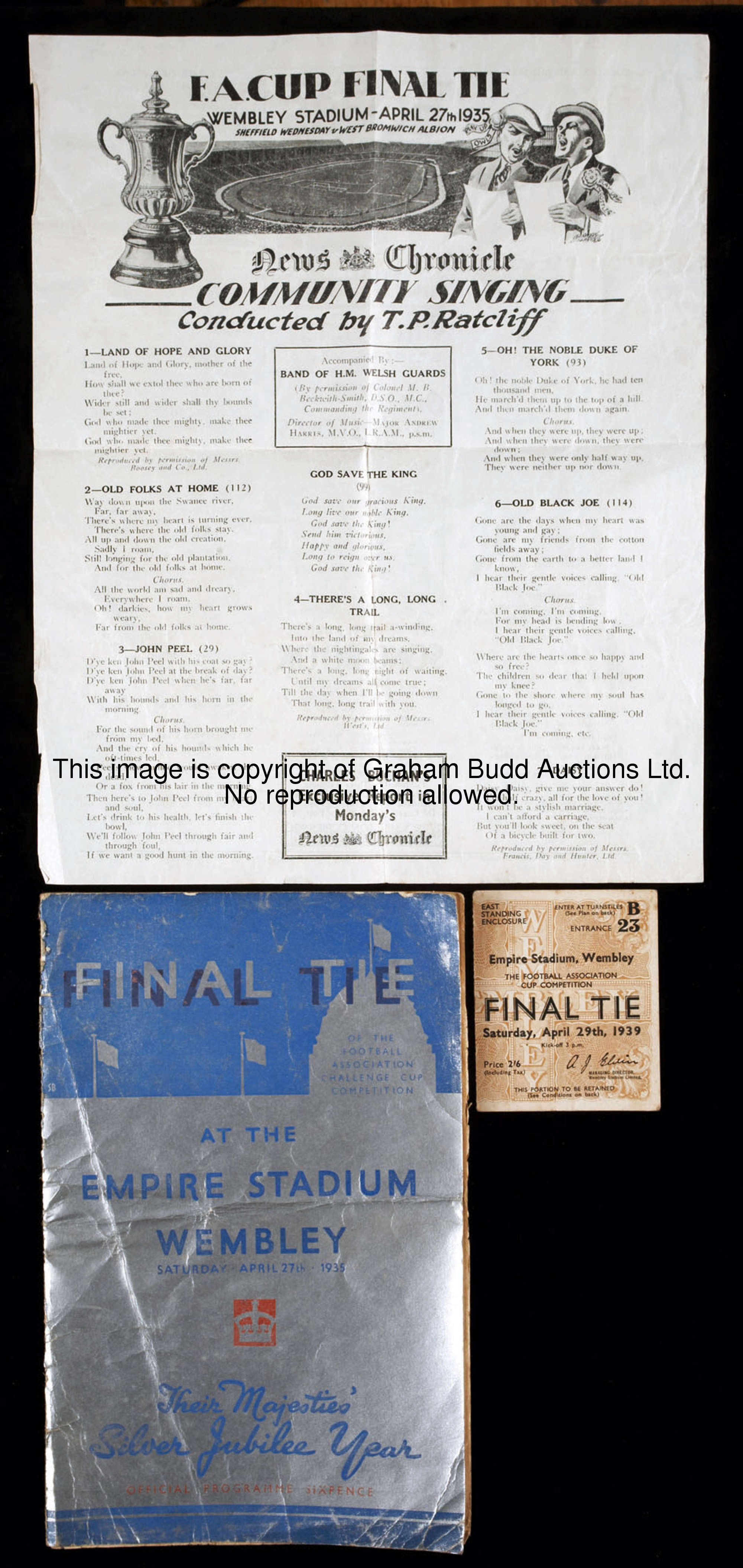 F.A. Cup final programme Sheffield Wednesday v West Bromwich Albion 27th April 1935, the programme w...