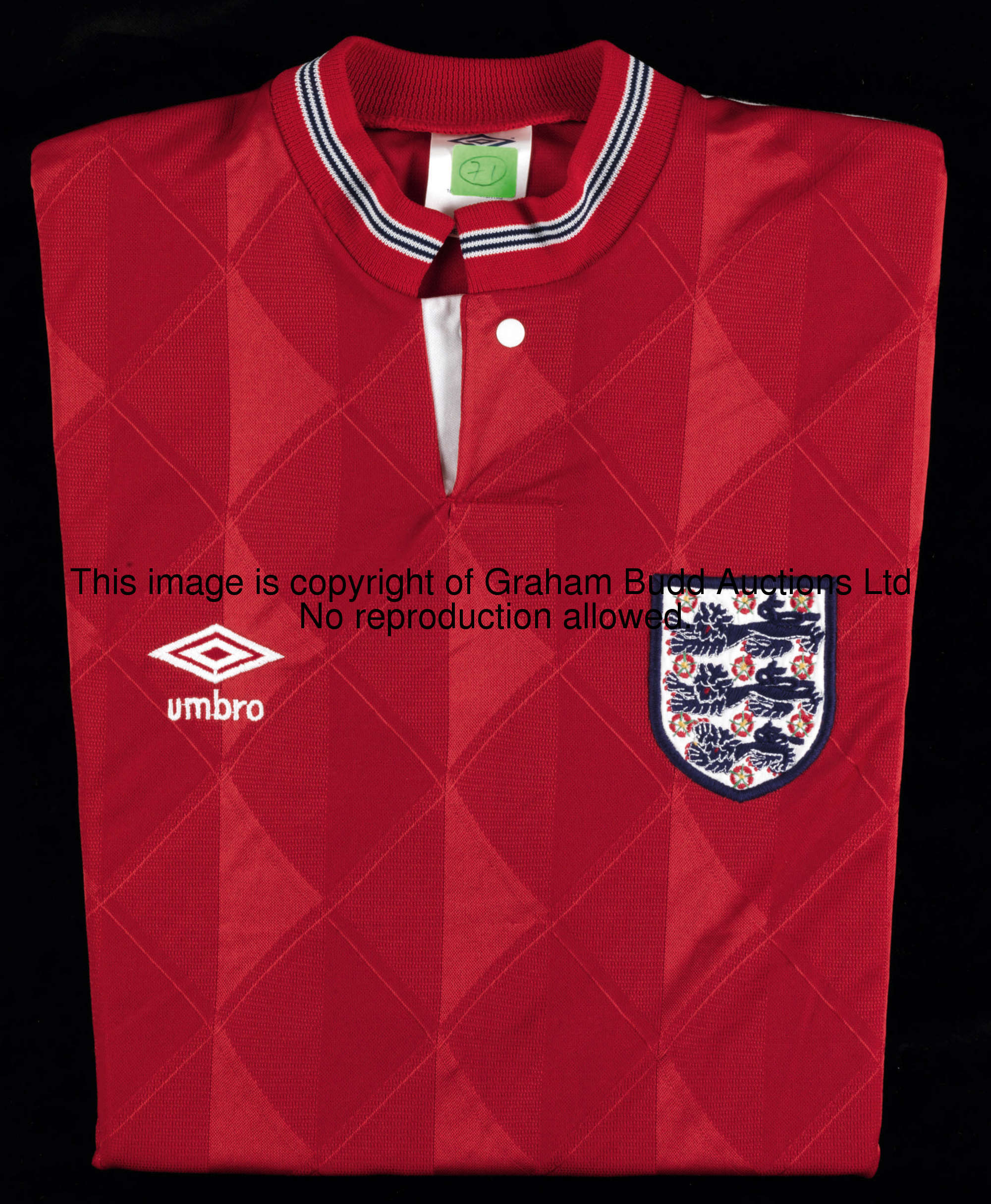 Neil Webb: a red England No.4 international away jersey, long-sleeved  This style of red England awa...