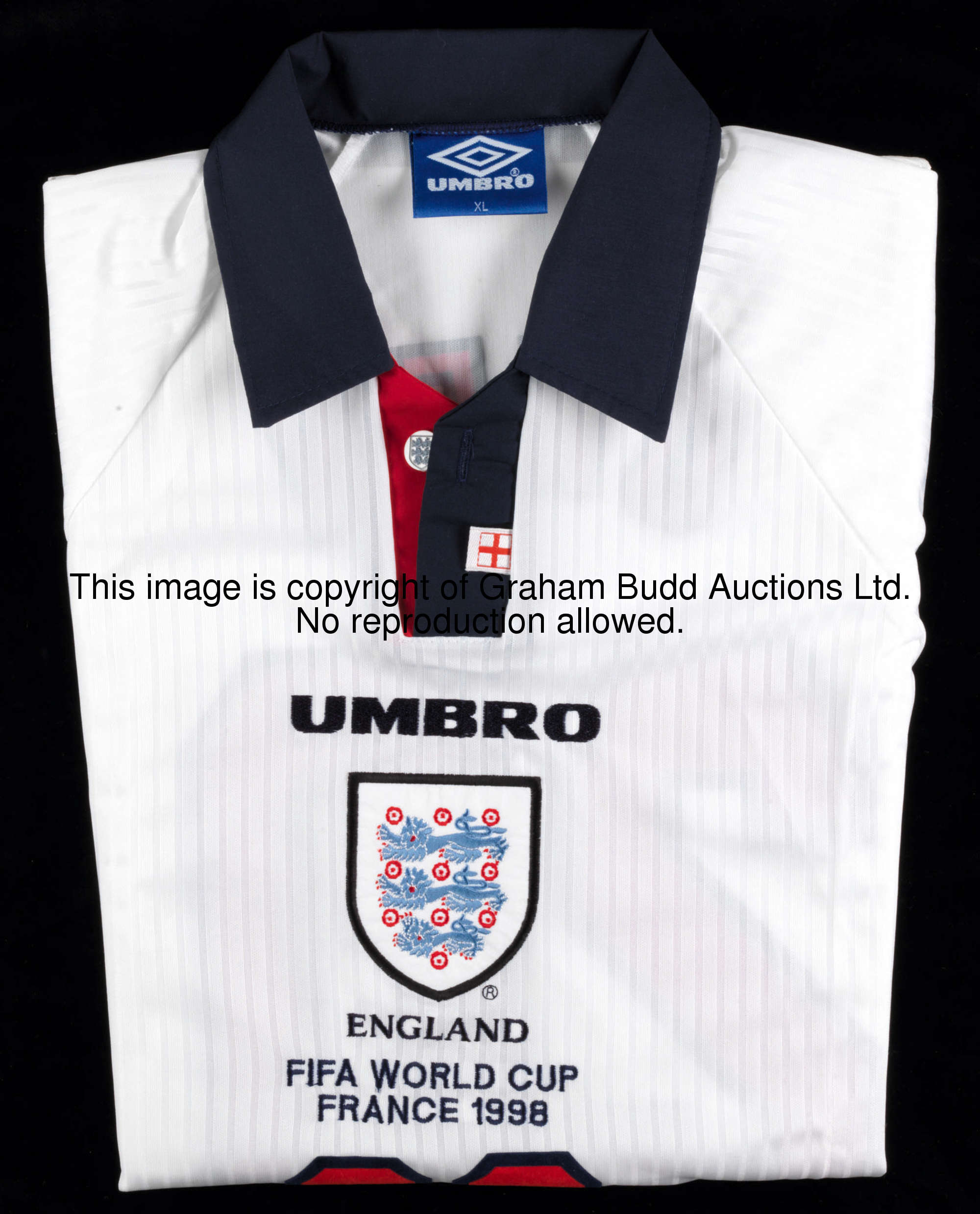 Michael Owen: a white England No.20 1998 World Cup jersey, short-sleeved, inscribed ENGLAND, FIFA WO...