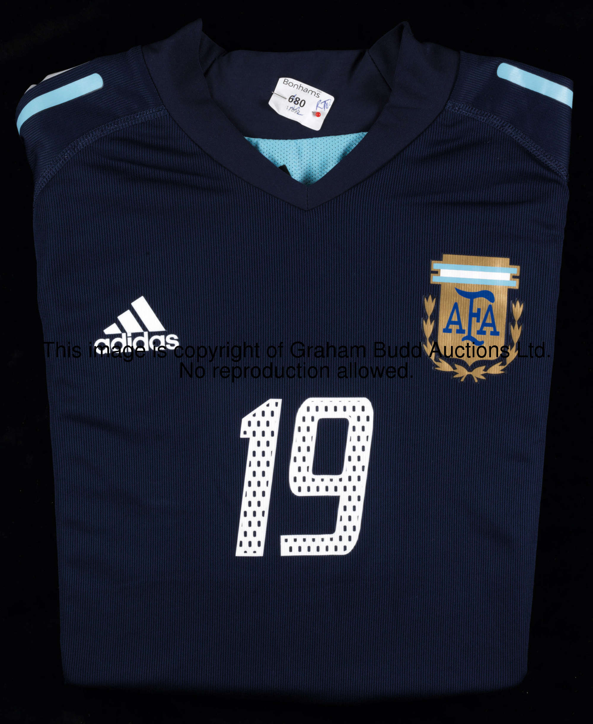 Hernan Crespo: a dark blue Argentina No.19 2002 World Cup jersey worn in the match v Sweden at the M...