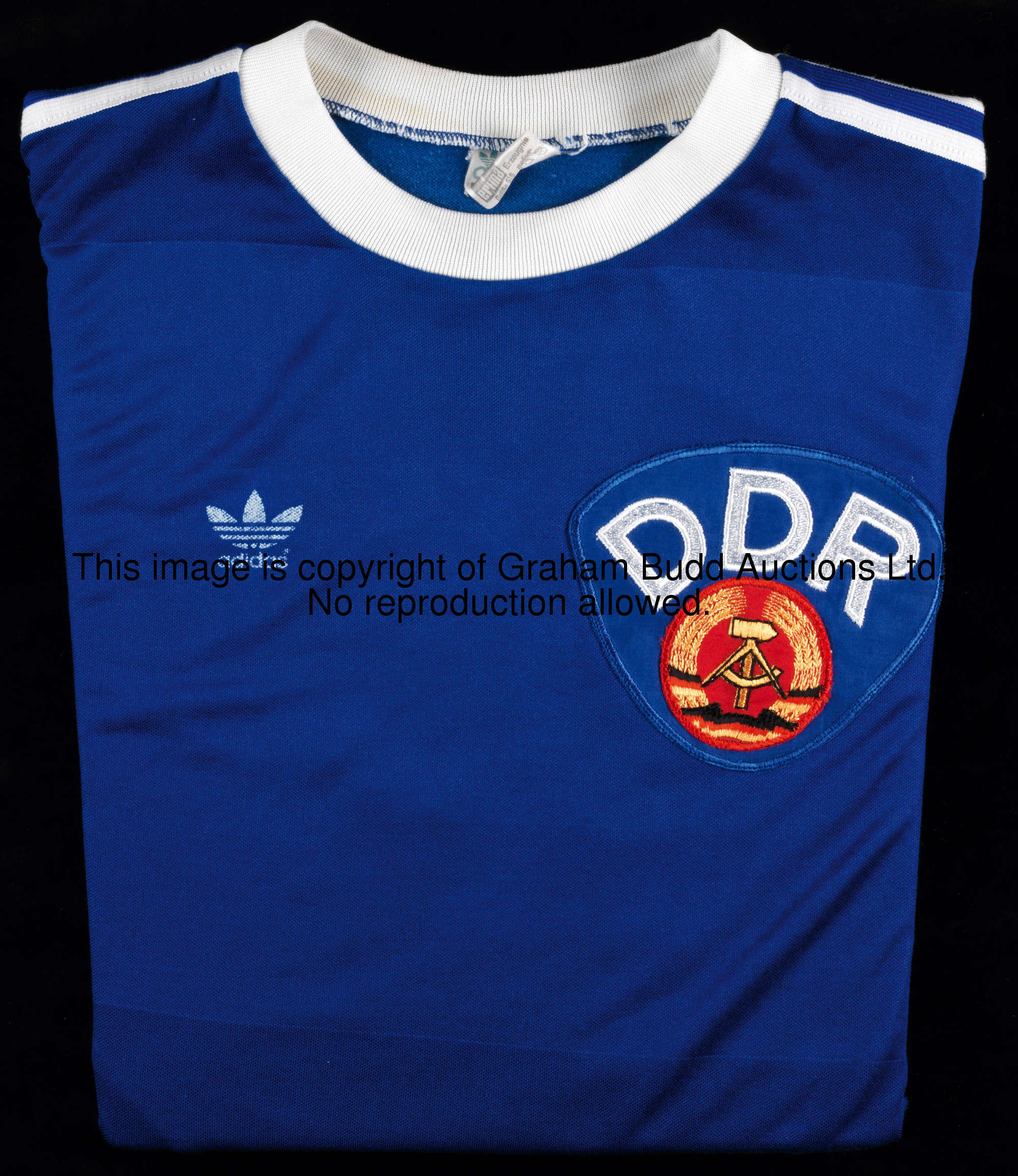 A blue East Germany No.5 international jersey circa 1982 long-sleeved