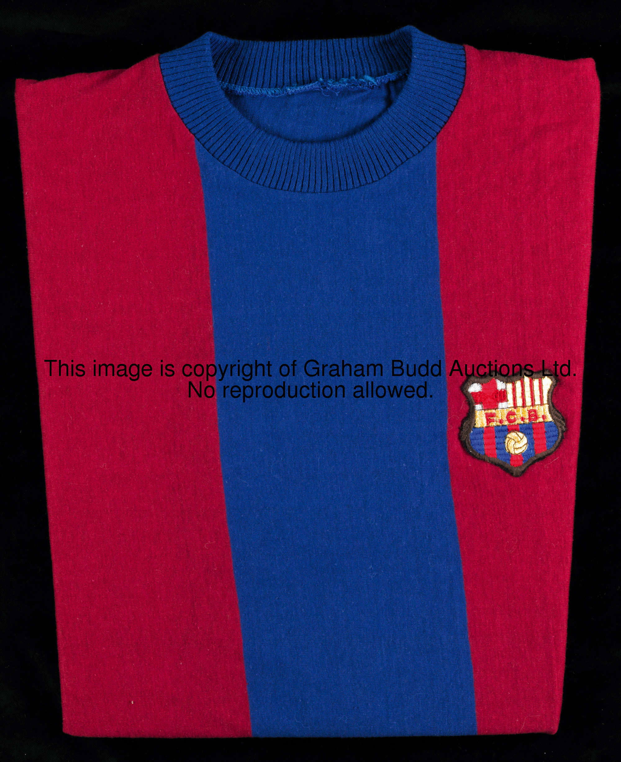 Marcial Pina: a red & blue striped Barcelona No.9 jersey circa 1974, short-sleeved