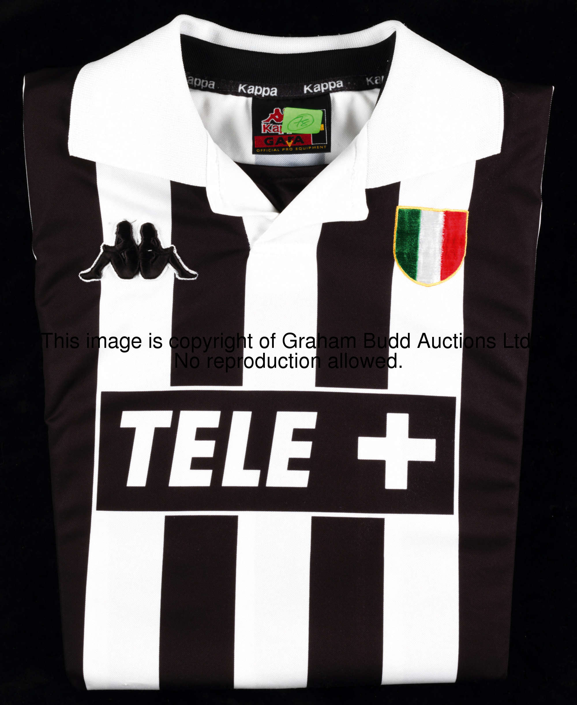 Zinedine Zidane: a black & white striped Juventus No.21 Champions League jersey, short-sleeved, UEFA...