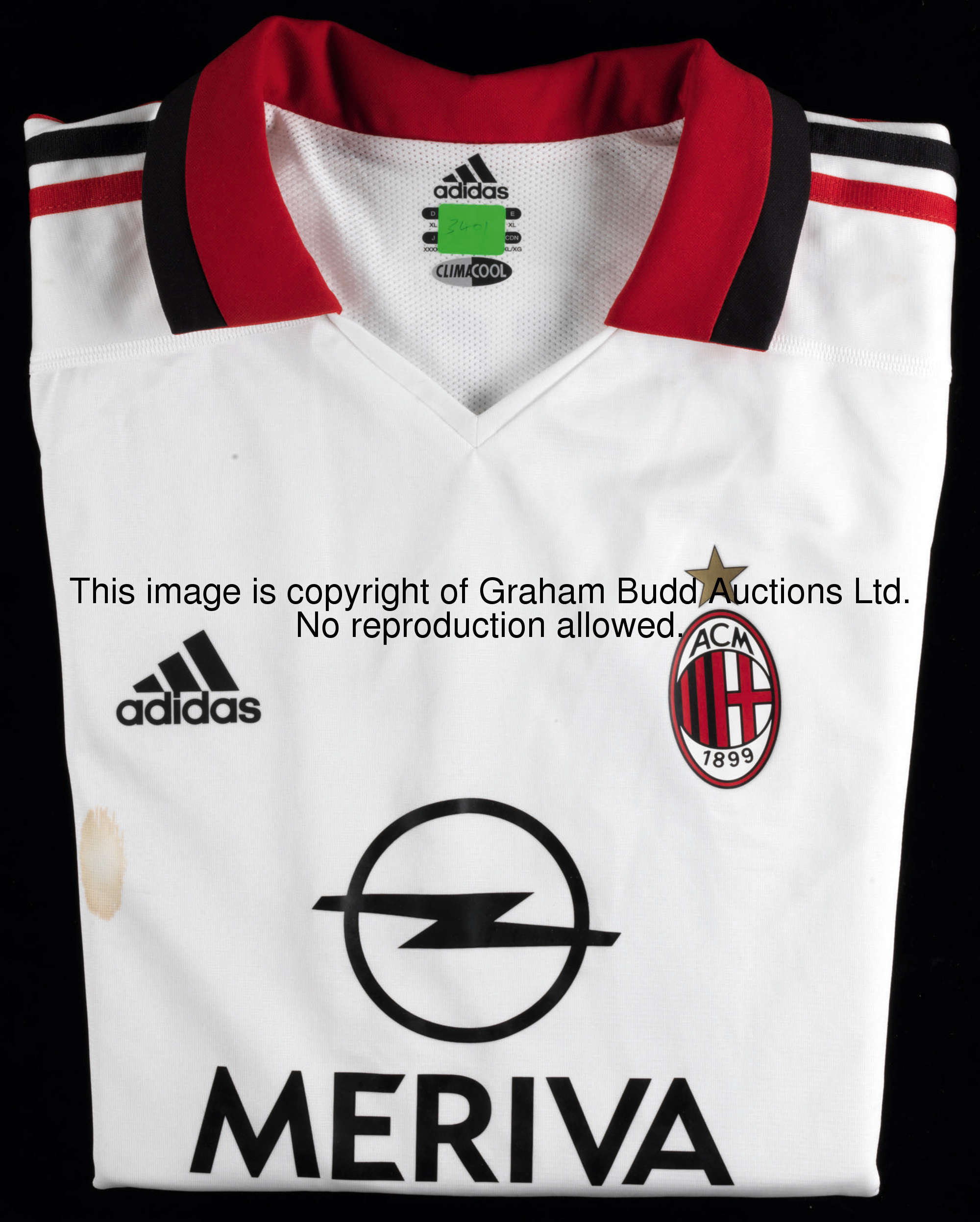 Alessandro Nesta: a white AC Milan No.13 away jersey, long-sleeved, Adidas Climacool dual-layer, the...