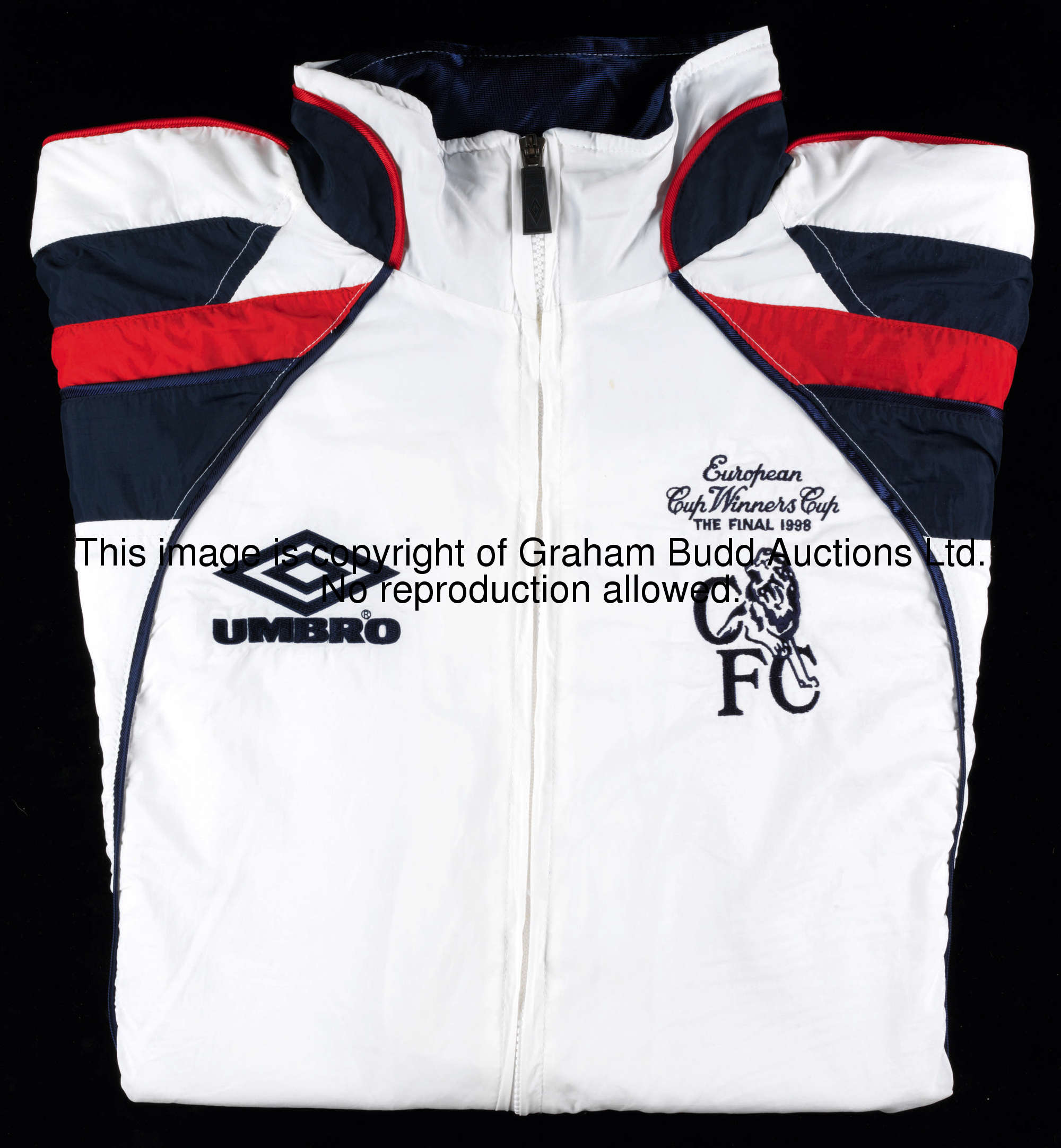 A white Chelsea 1998 European Cup Winners' Cup final track suit top, inscribed EUROPEAN CUP WINNERS ...