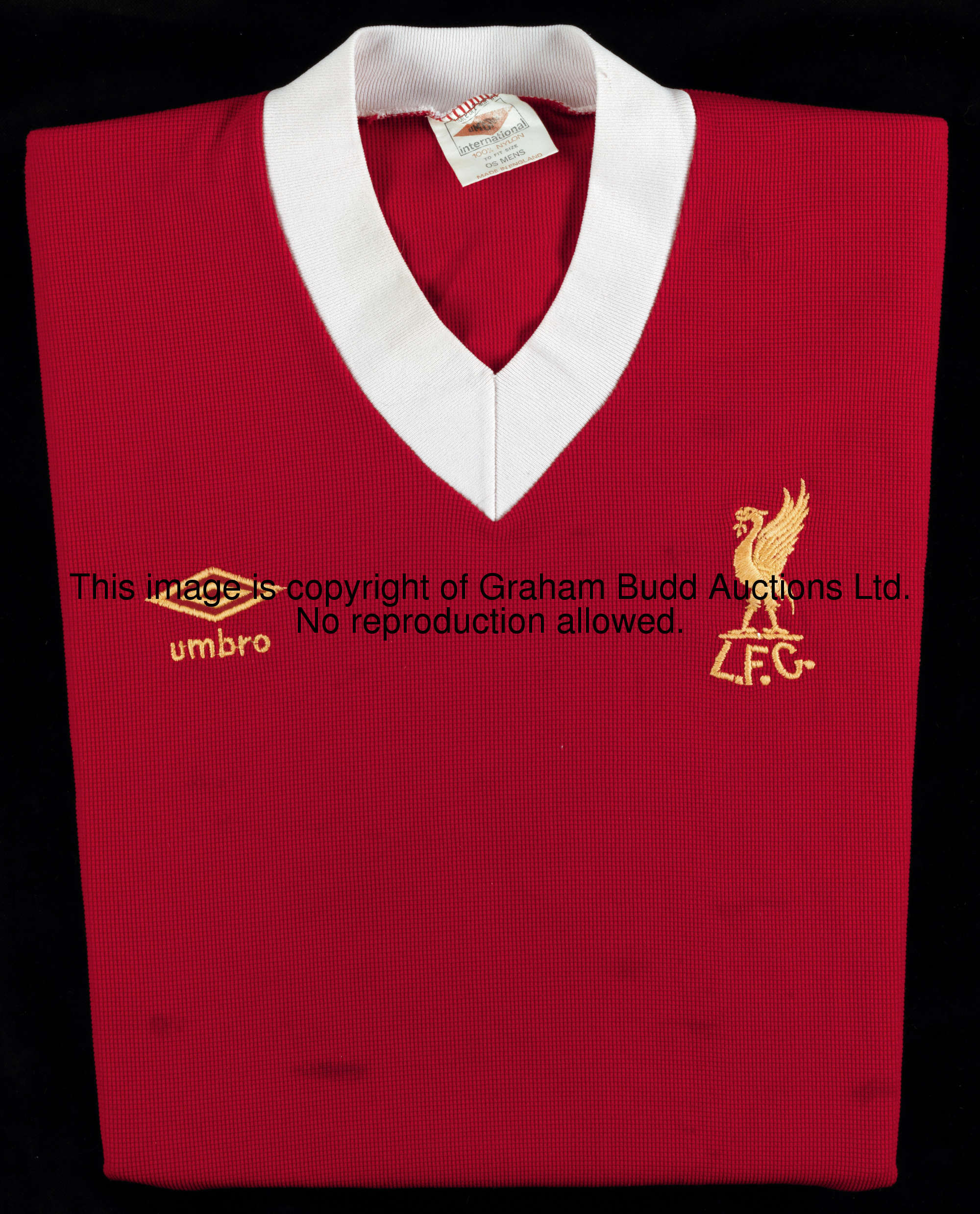 Sammy Lee: a red Liverpool No.8 jersey circa 1979, short-sleeved, has been washed, colour run to cuf...