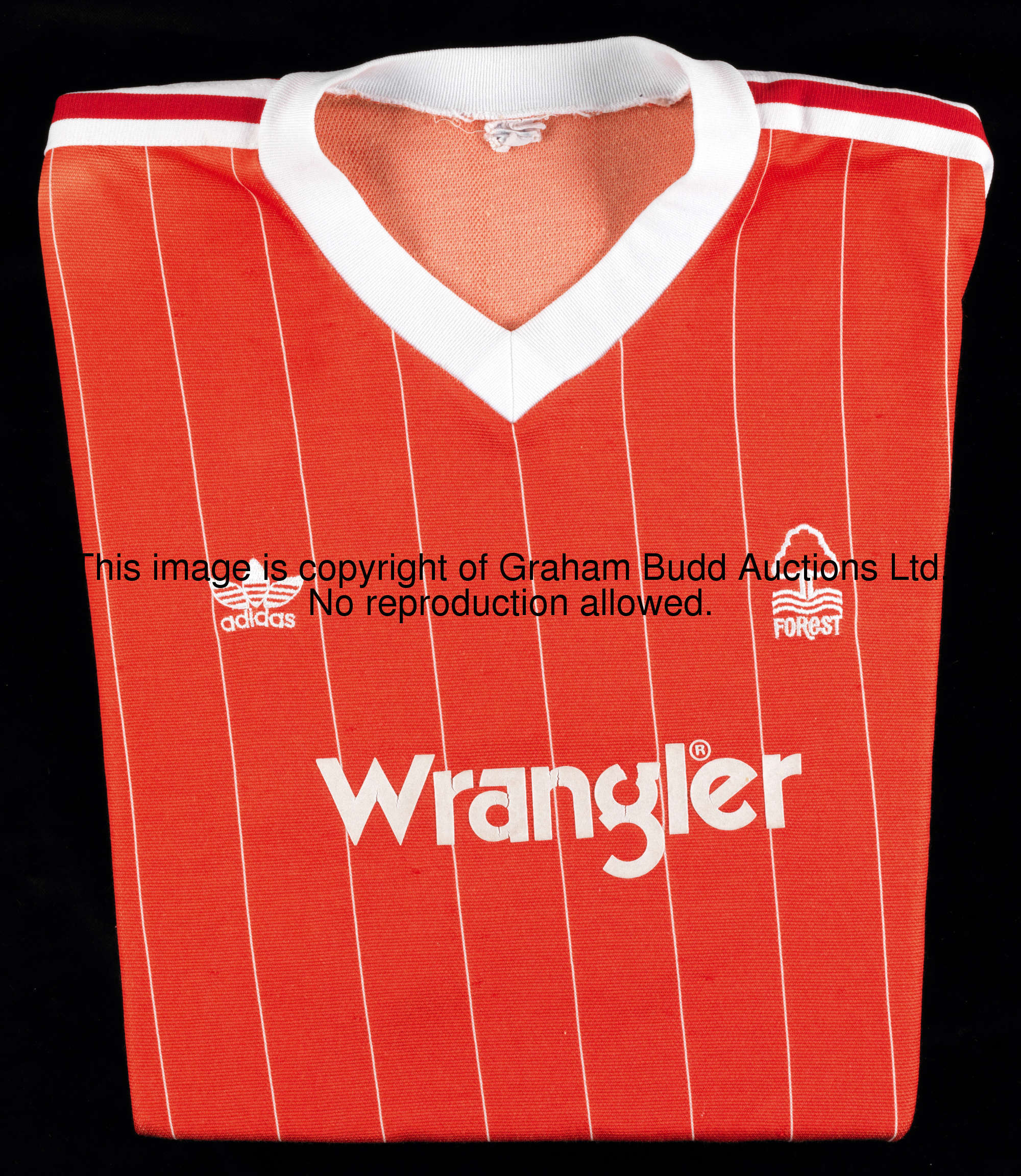 A pair of Nottingham Forest home and away jerseys circa 1982-84, a red home No.3, long-sleeved; and ...