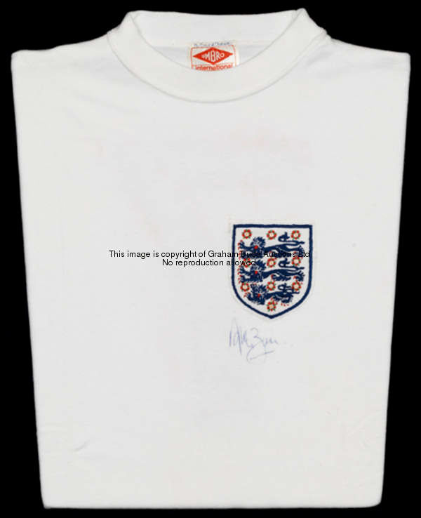 Alan Ball: a signed white England No.8 jersey early 1970s, signed by Alan Ball beneath the embroider...