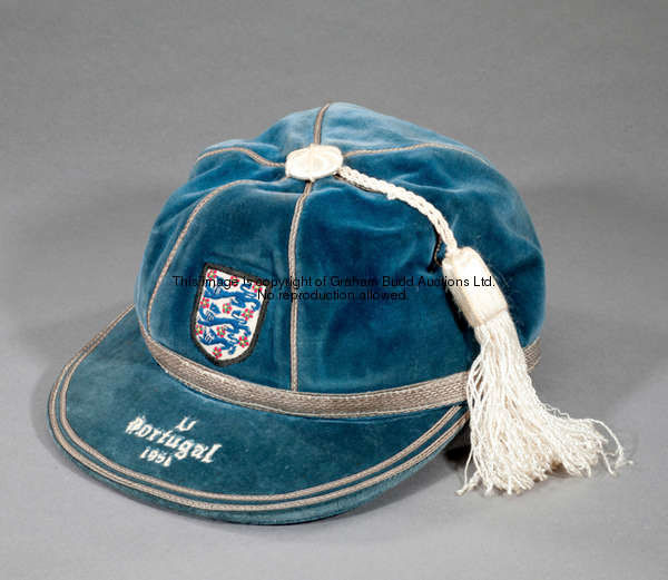 A blue England v Portugal international cap 1951, the blue cap inscribed v PORTUGAL, 1951  This matc...