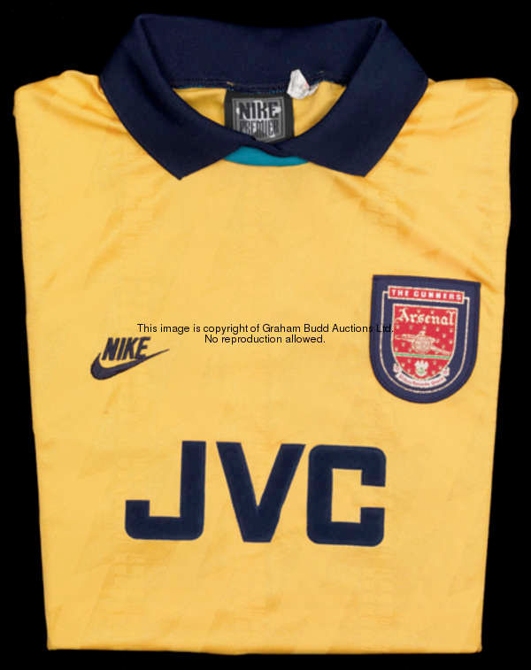 Ian Selley: a yellow & blue Arsenal No.22 third-choice jersey season 1994-95, short-sleeved, F.A. Pr...