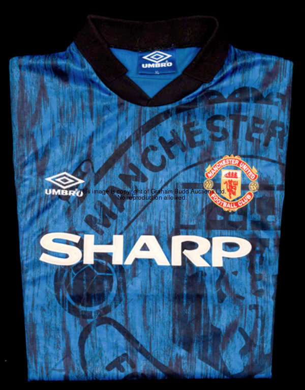 Paul Parker: a blue Manchester United No.2 away jersey season 1992-93, short-sleeved  This style of ...