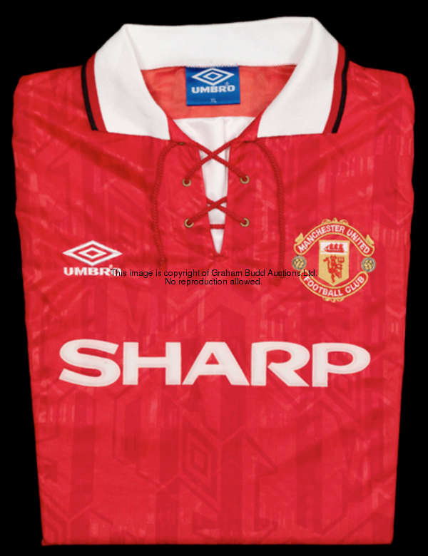 Paul Parker: a red Manchester United No.2 jersey season 1993-94, long-sleeved, F.A. premier League g...