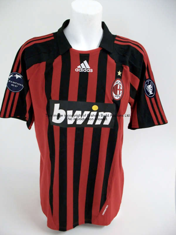 Paolo Maldini: a red & black striped AC Milan No.3 Champions League 'Champions' jersey season 2006-0...