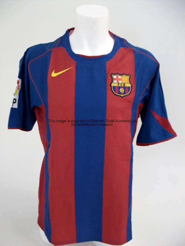 Demetrio Albertini: a red & blue striped Barcelona No.22 jersey 2005, short-sleeved, LFP flash and a...