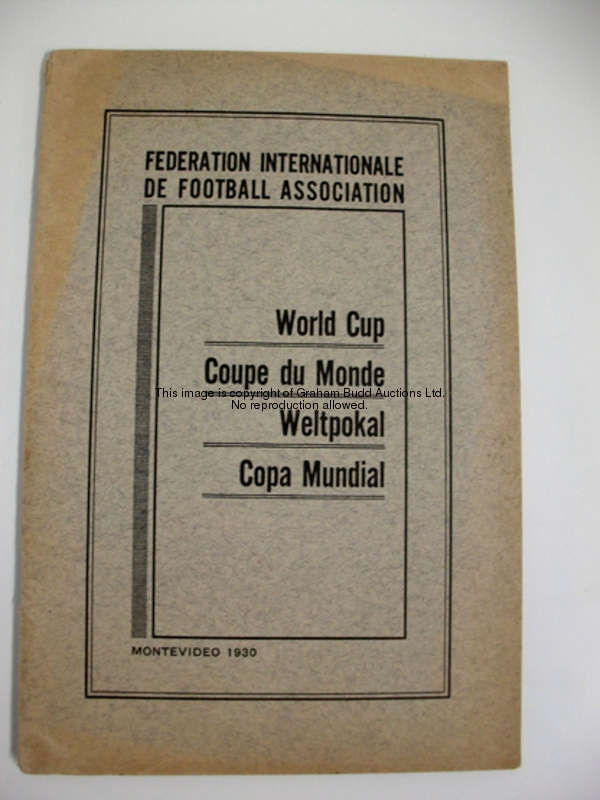 Official FIFA handbook for the 1930 World Cup, in English, French, German and Spanish, printed with ...