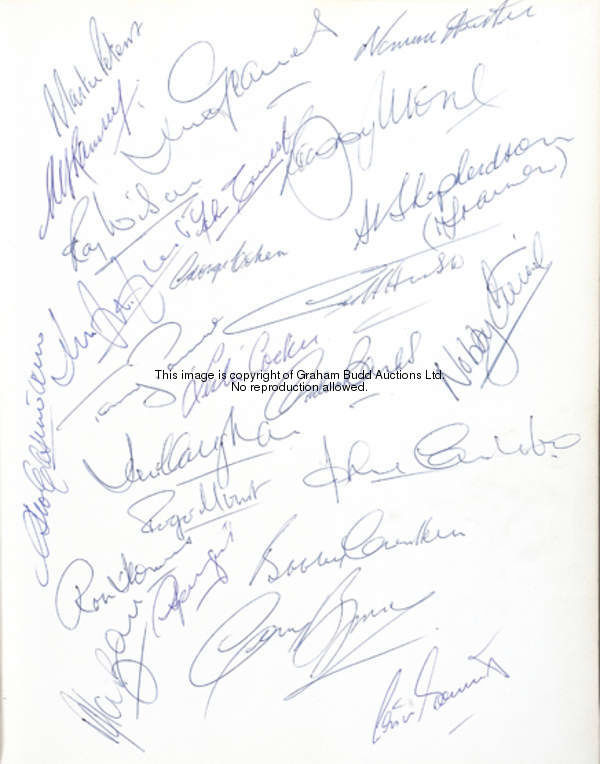 The Football Association World Cup Report 1966 fully signed by manager Alf Ramsey, trainers Harold S...