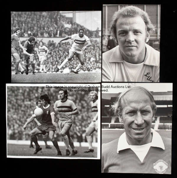 86 original b&w football press photographs from the 1970s, mostly 10 by 8in., player portraits & act...