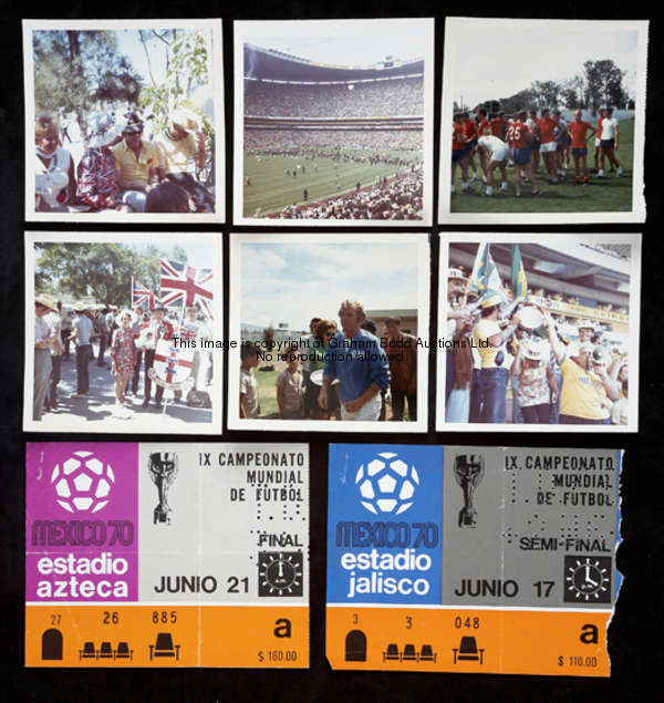 An album containing privately taken photographs and tickets from the 1970 World Cup in Mexico, the t...