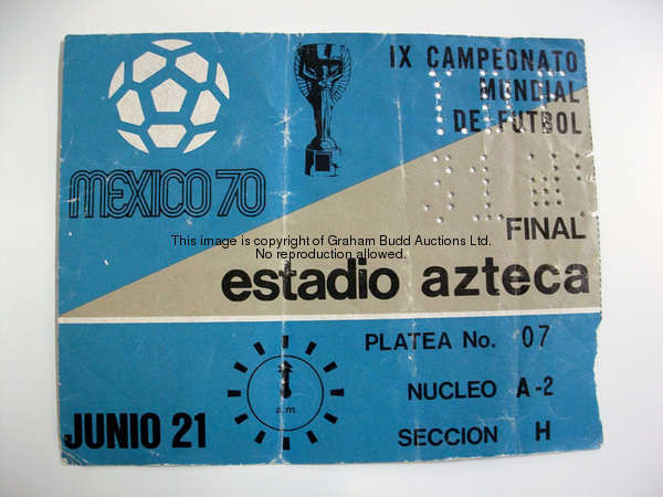 A 1970 World Cup final ticket Brazil v Italy, played at the Azteca Stadium 21st June; together with ...