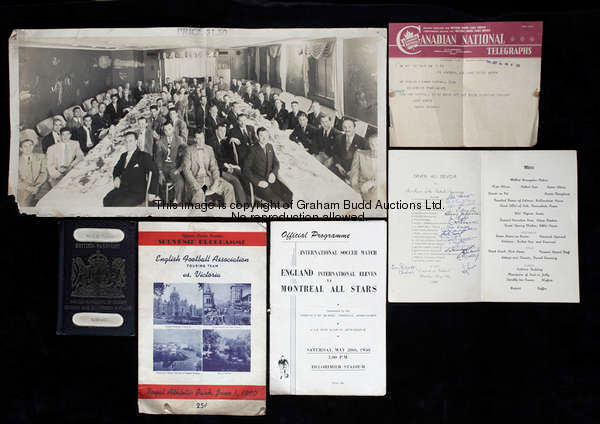 Memorabilia relating to the Football Association Tour of Canada in 1950, including a 'Diner Au Revoi...