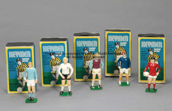 A collection of 52 boxed Keymen 'football series' figures early 1970s, hand painted scale diecast mo...