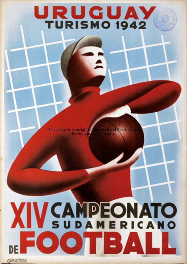 A poster for the 1942 South American Football Championships in Uruguay, colour lithograph, smaller v...