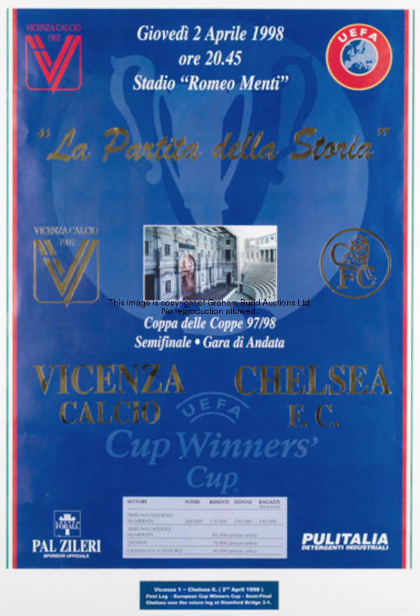 An official match poster for the Vicenza v Chelsea European Cup Winners' Cup semi-final (1st Leg) at...
