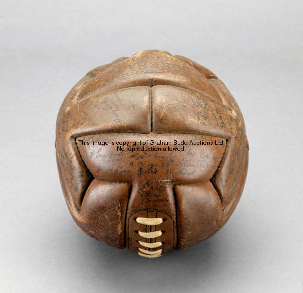An important leather football signed by the six F.A. Cup winning teams between 1931 and 1936 inclusi...