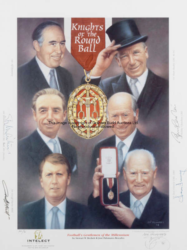 A signed print titled 'Knights of the Round Ball: Football's Gentlemen of the Millennium'', an artis...