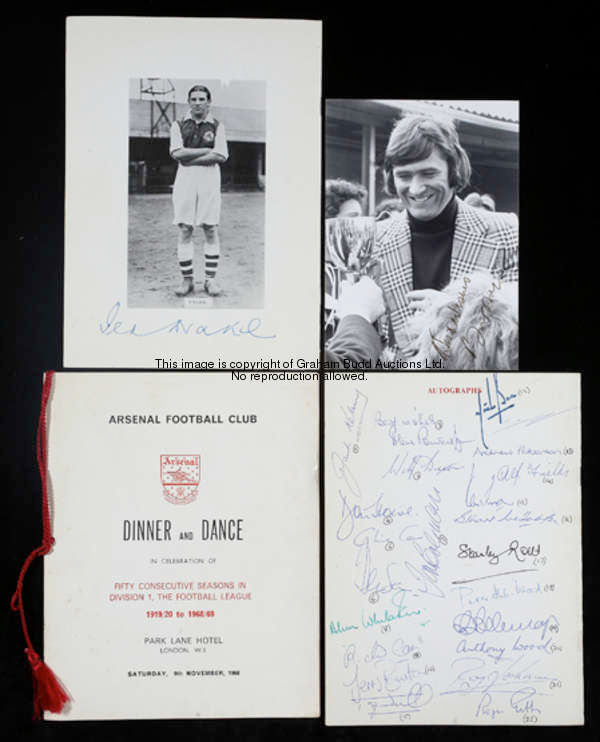 Arsenal memorabilia, including two framed items, an Arsenal centenary postal cover 1986 for the matc...