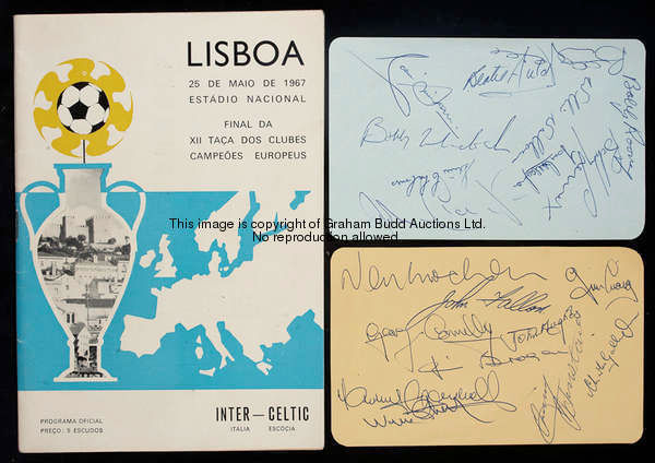 The autographs of the Celtic 1967 'Lisbon Lions', on a pair of album pages, signed in ink by the com...