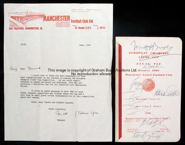 Sir Matt Busby & Manchester United memorabilia, comprising: an autographed Manchester United FC 1968...