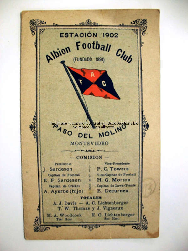 An early South American football programme: Albion Football Club (Montevideo) v Club Atletico de Est...