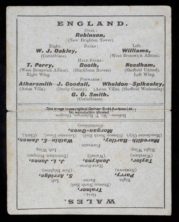 A very rare programme for the Wales v England international match played at Wrexham 28th March 1898,...